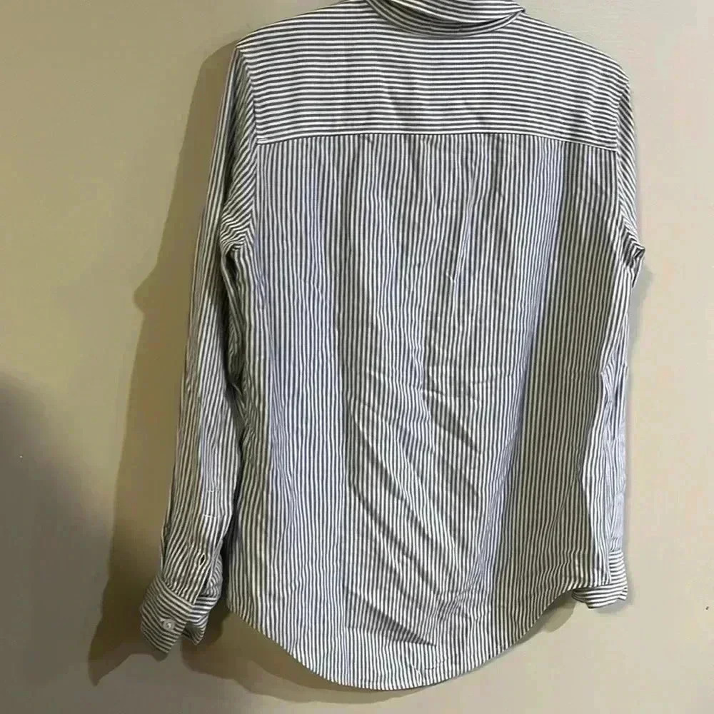 [XS]Sunday Best Blue  Striped White Rayon LS button Down Shirt - Picture 5 of 5